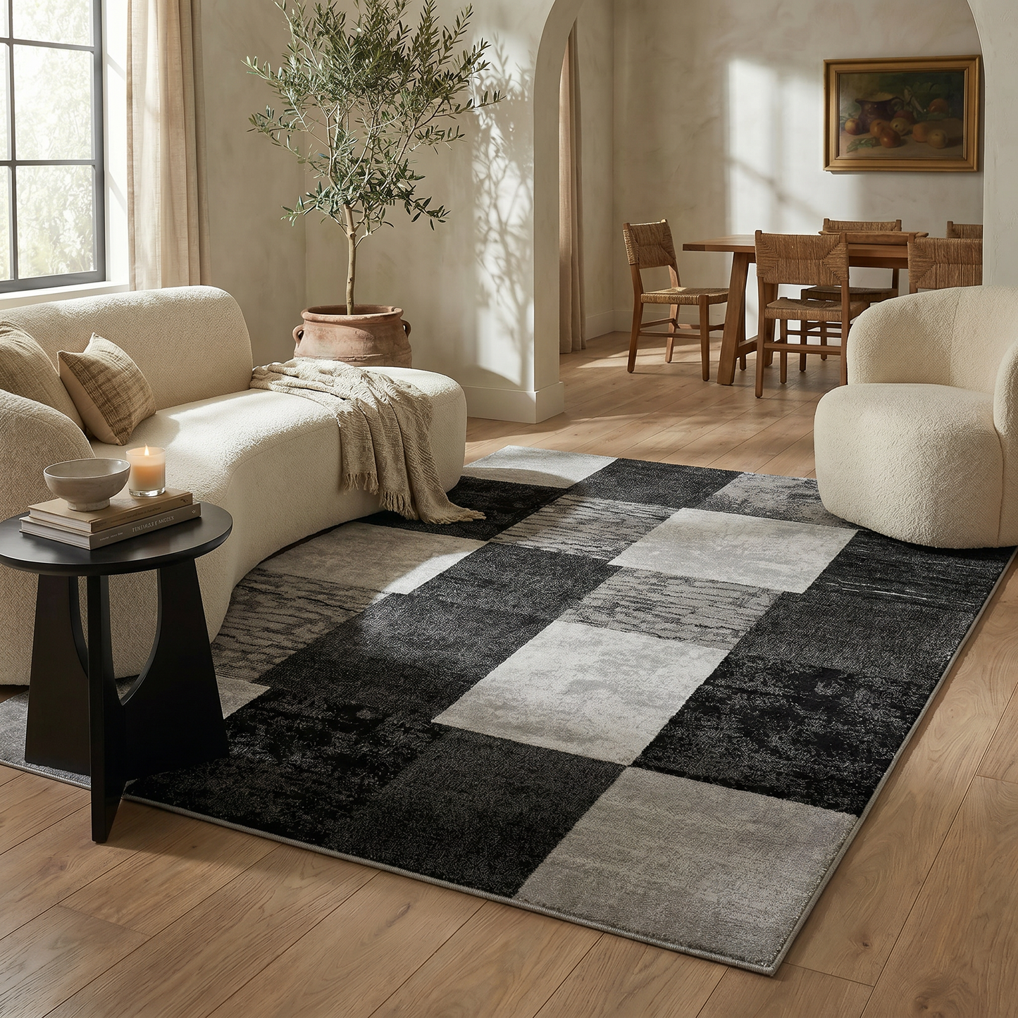 Dhruv Geometric Contemporary Grey and Black Indoor Rug