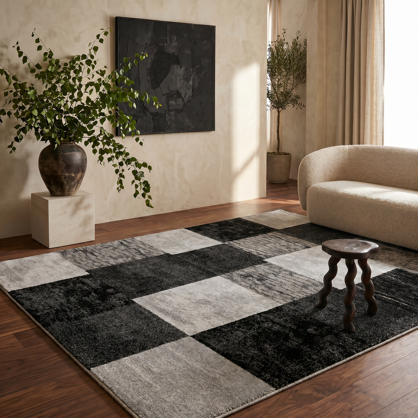 Dhruv Geometric Contemporary Grey and Black Indoor Rug