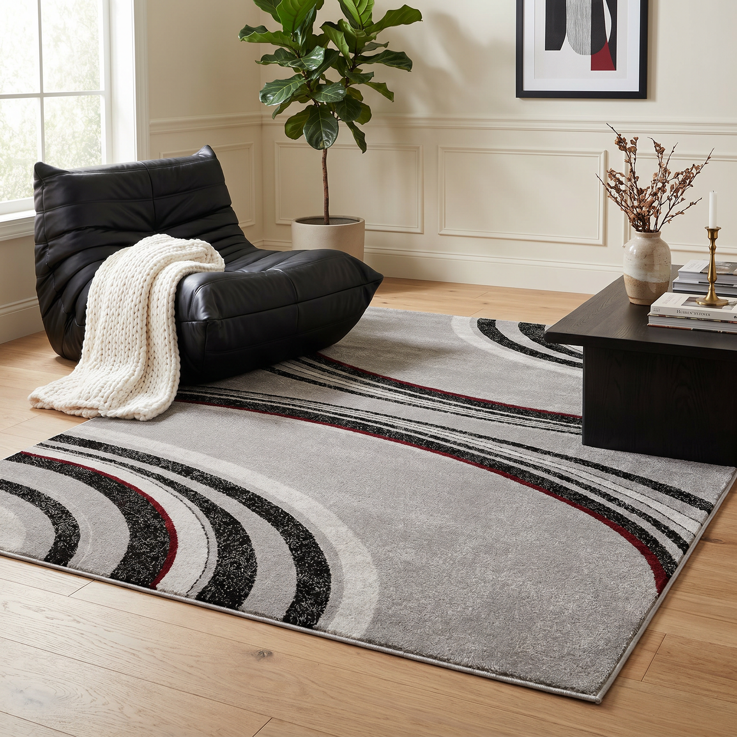 Neri Abstract Contemporary Grey and Black Indoor Rug