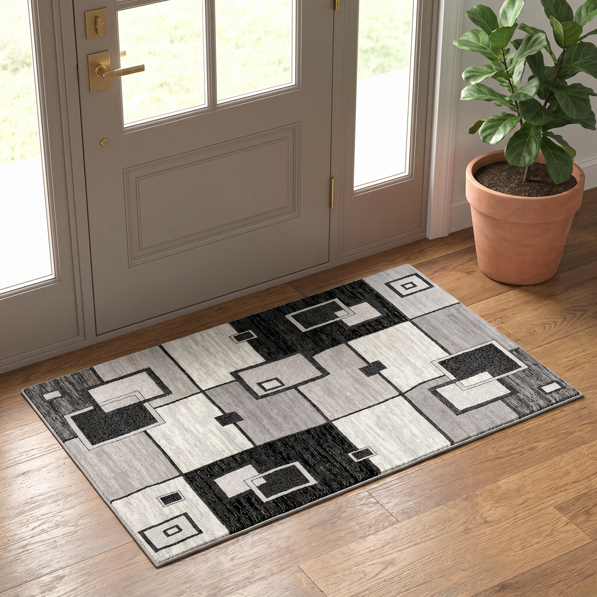 Binaa Geometric Contemporary Grey and Black Indoor Rug