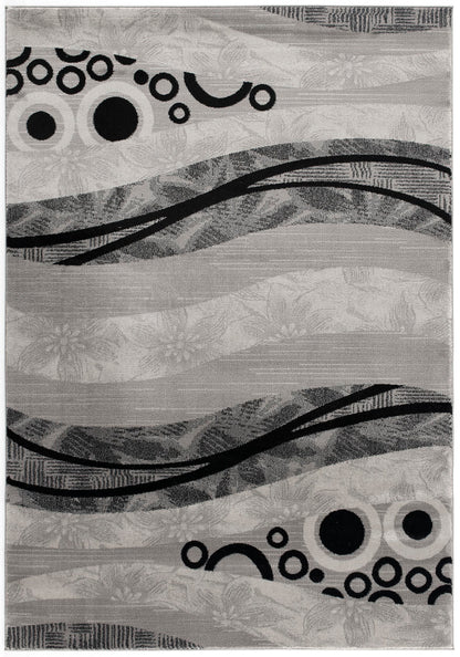 Lehar Abstract Wave Contemporary Grey and Black Indoor Rug