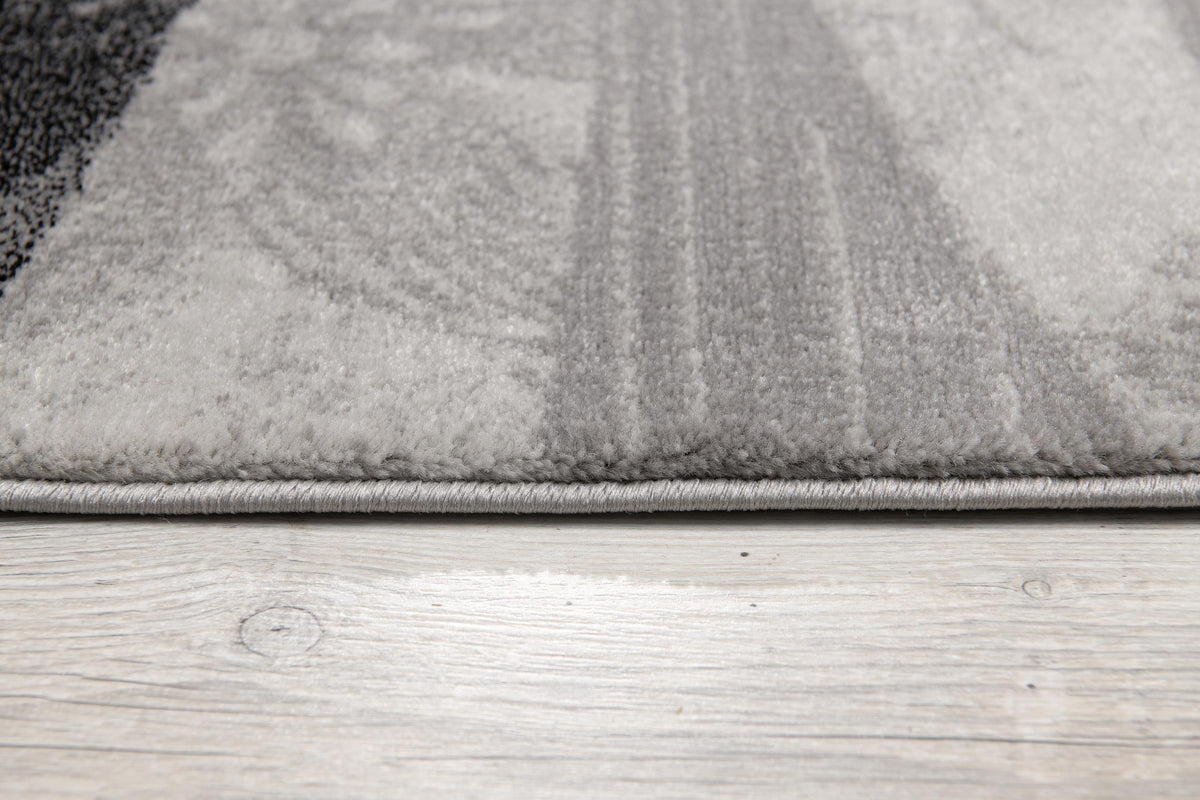 Lehar Abstract Wave Contemporary Grey and Black Indoor Rug