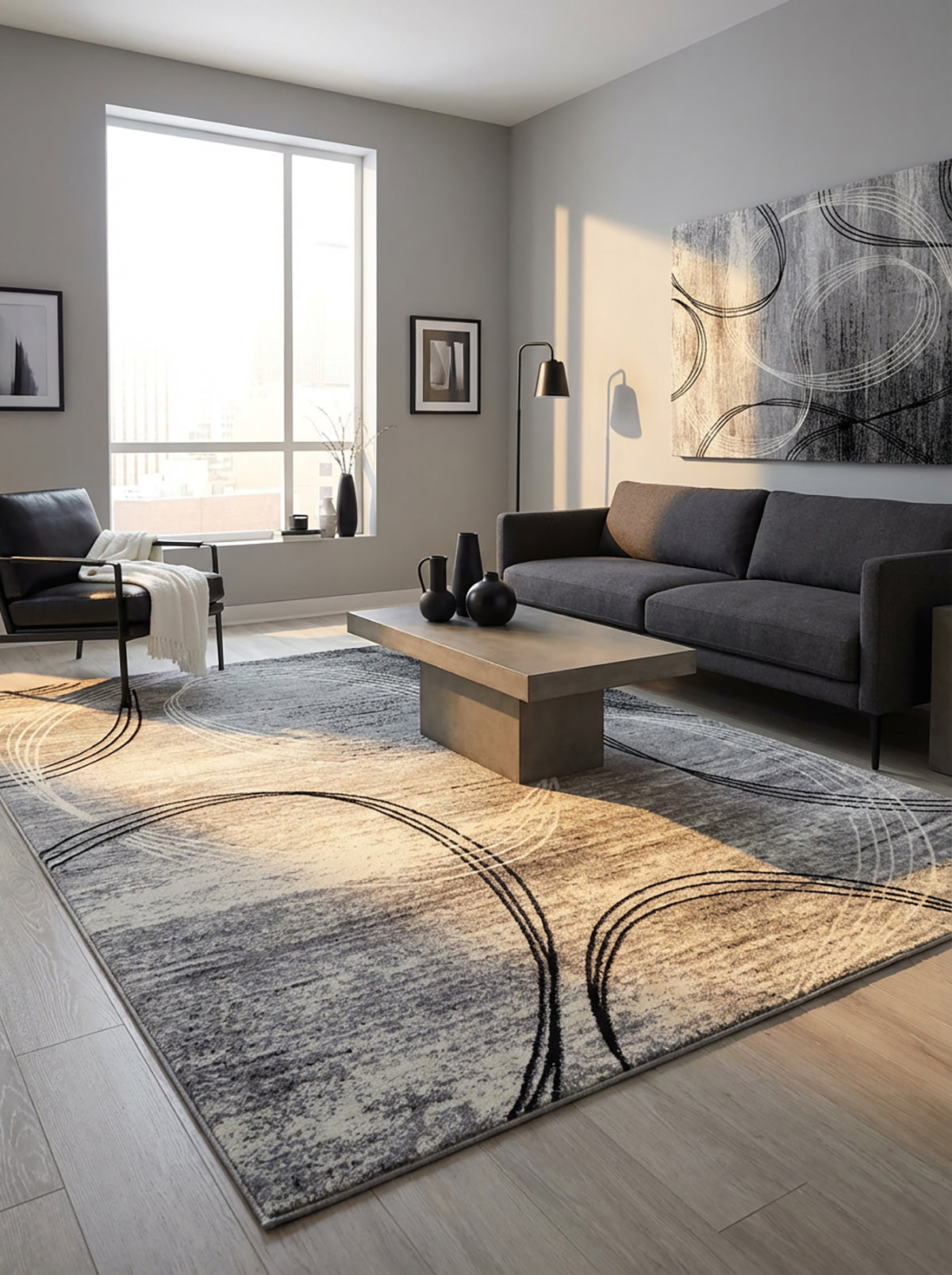 Tapis Gris Montage Tourbillons Abstraits