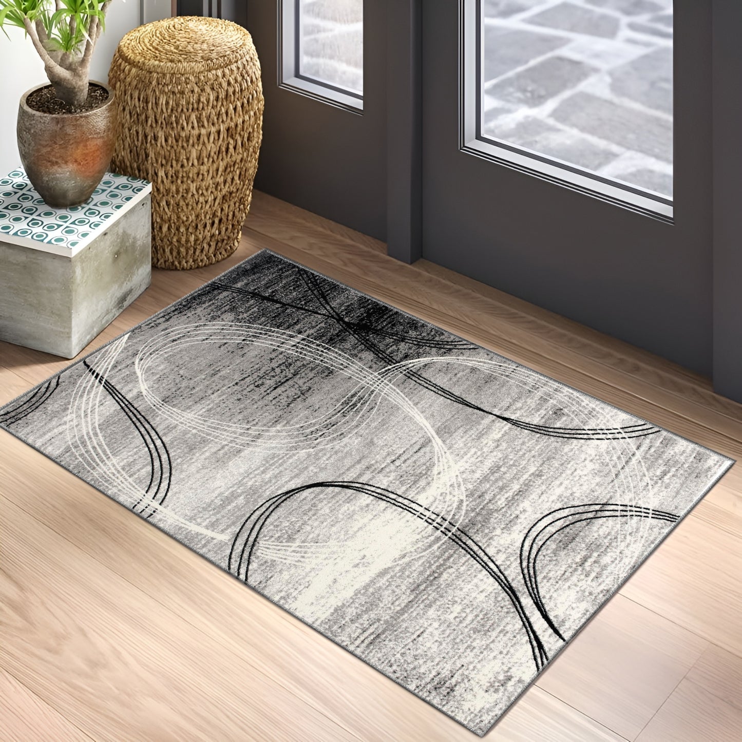 Alfombra interior moderna con remolinos abstractos