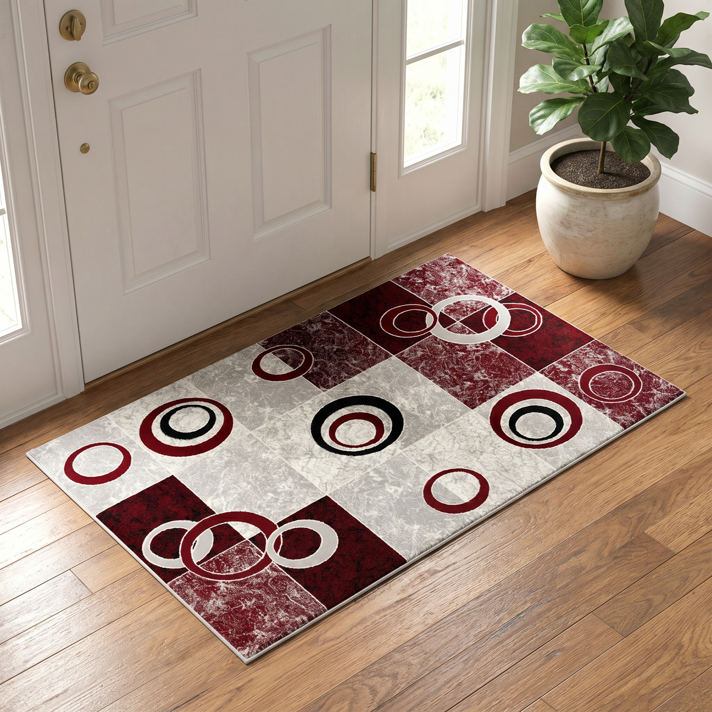 Shiki Abstract Contemporary Red and Grey Indoor Rug