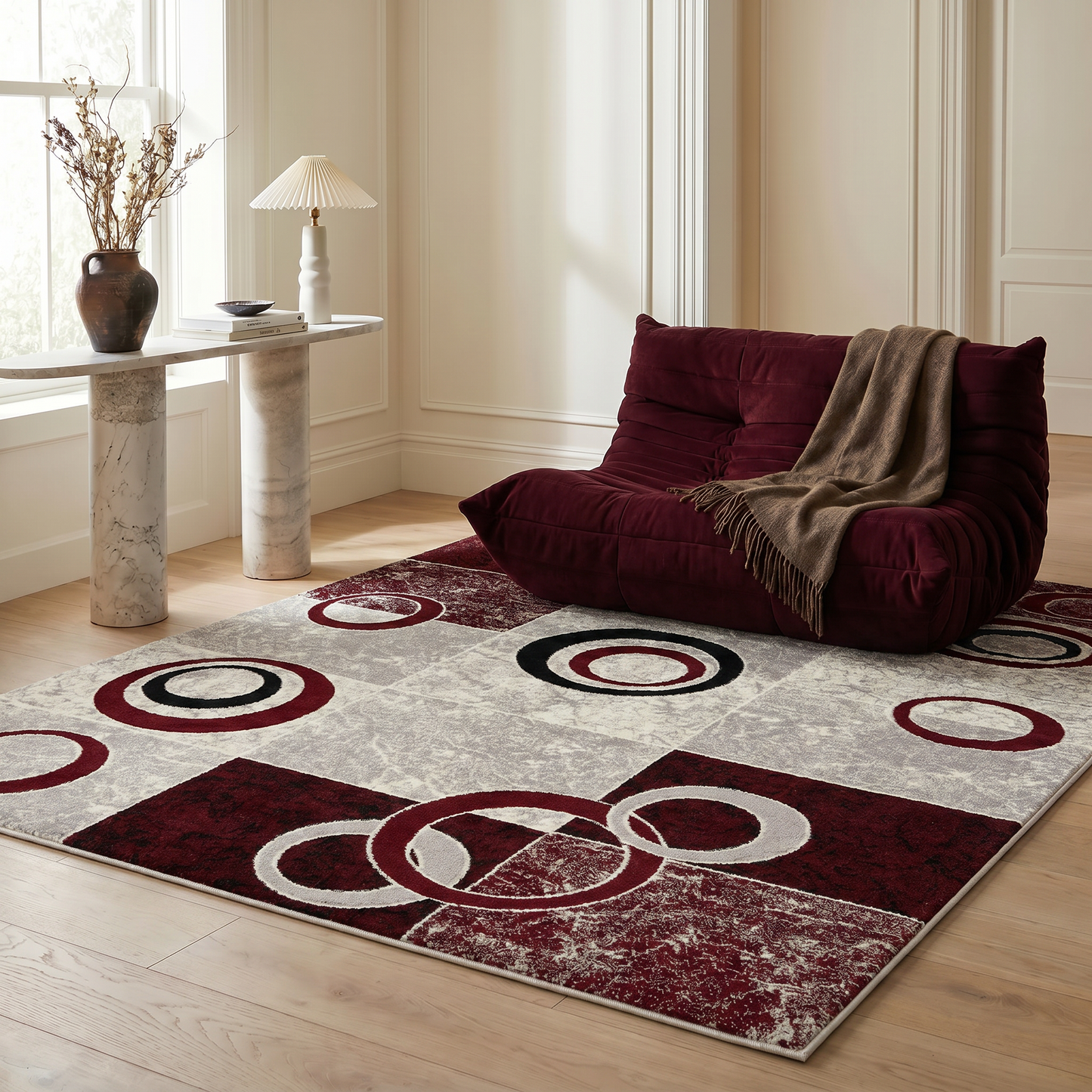 Shiki Abstract Contemporary Red and Grey Indoor Rug
