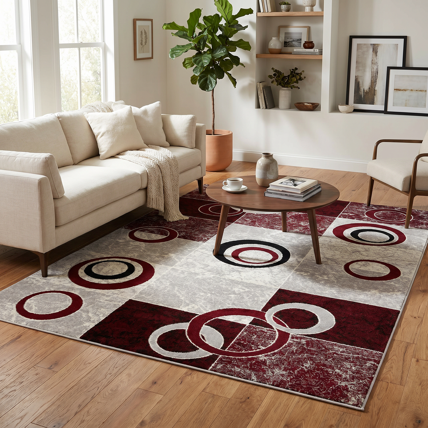 Shiki Abstract Contemporary Red and Grey Indoor Rug
