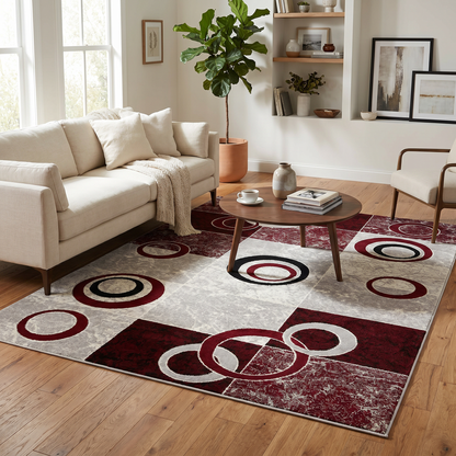 Shiki Abstract Contemporary Red and Grey Indoor Rug