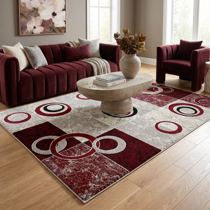Shiki Abstract Contemporary Red and Grey Indoor Rug