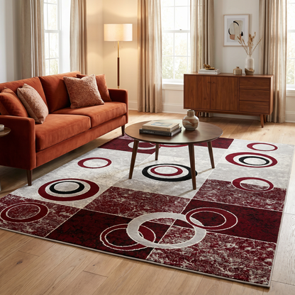 Shiki Abstract Contemporary Red and Grey Indoor Rug