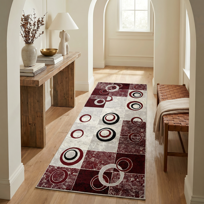 Shiki Abstract Contemporary Red and Grey Indoor Rug