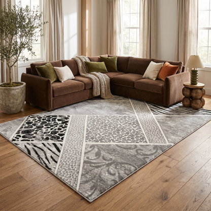 Kiso Geometric Contemporary Grey and Black Indoor Rug