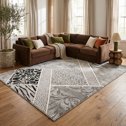 Kiso Geometric Contemporary Grey and Black Indoor Rug