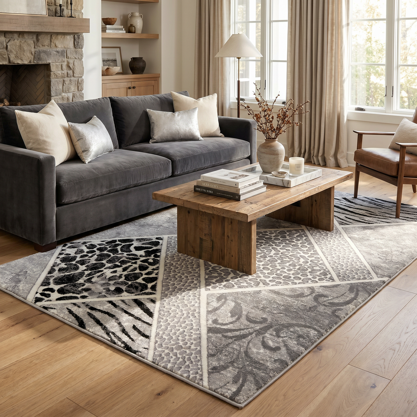 Kiso Geometric Contemporary Grey and Black Indoor Rug