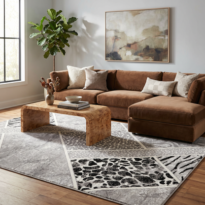 Kiso Geometric Contemporary Grey and Black Indoor Rug