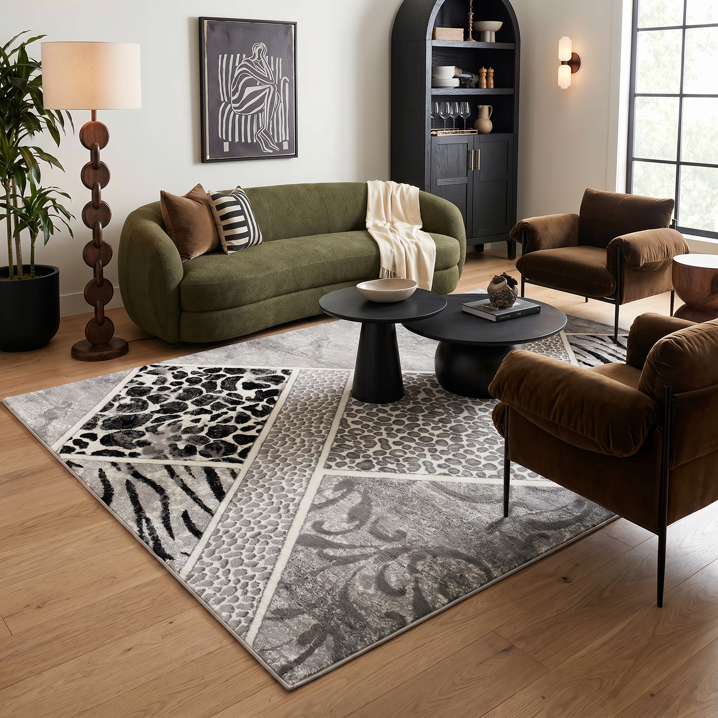 Kiso Geometric Contemporary Grey and Black Indoor Rug