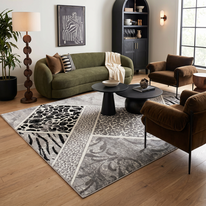 Kiso Geometric Contemporary Grey and Black Indoor Rug