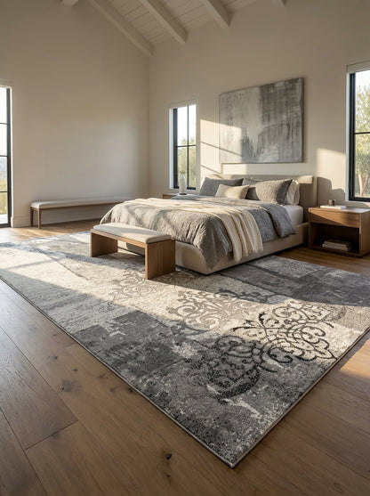 Montage Abstract Fractal Grey Rug