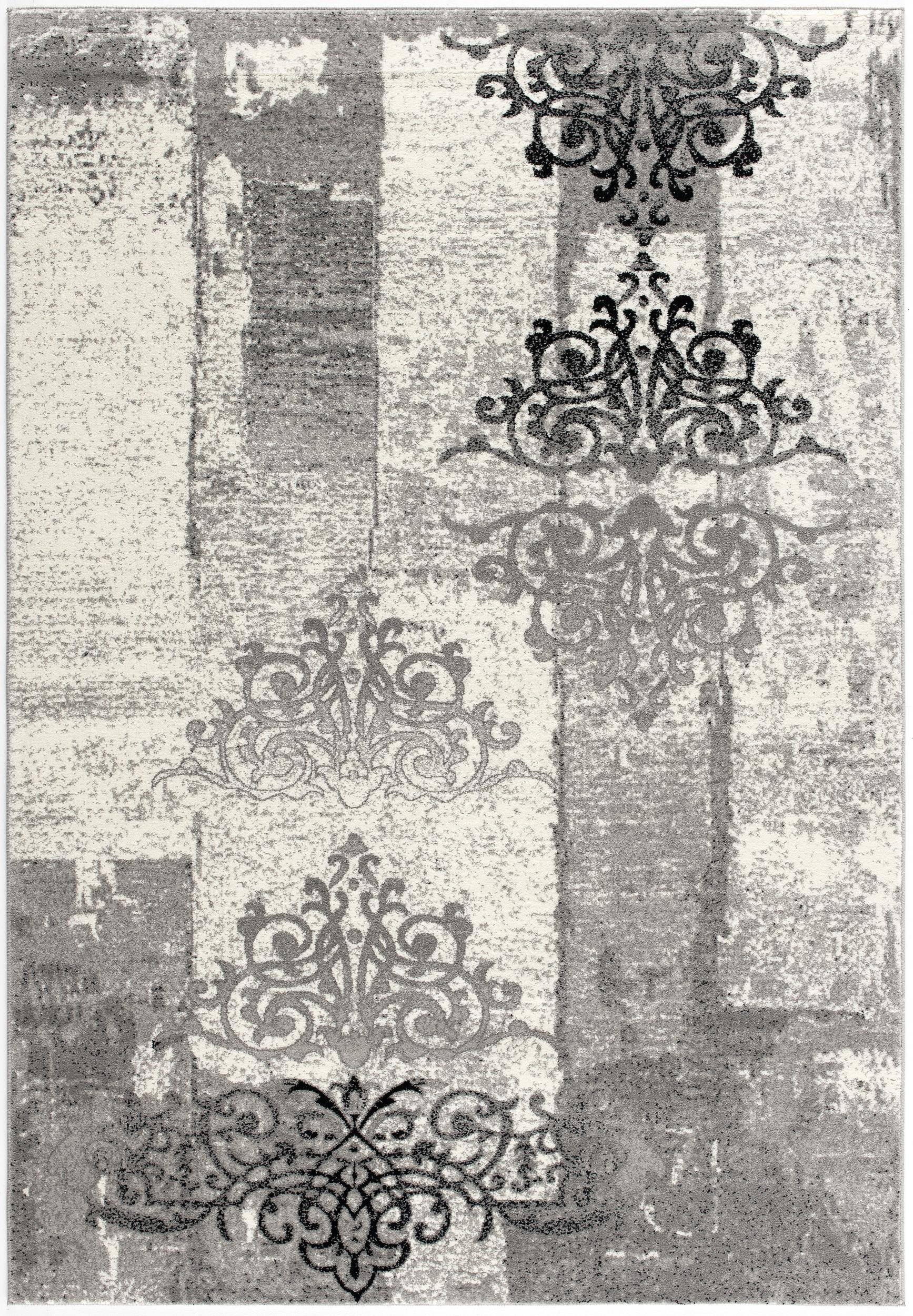Hikari Distressed Damask Contemporary Grey and Black Indoor Rug-3
