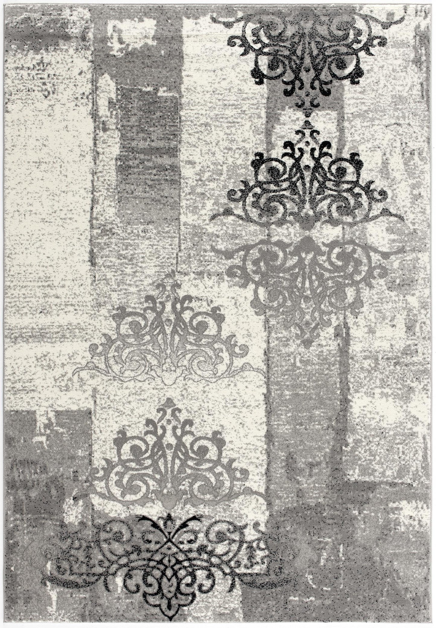 Hikari Distressed Damask Contemporary Grey and Black Indoor Rug-16