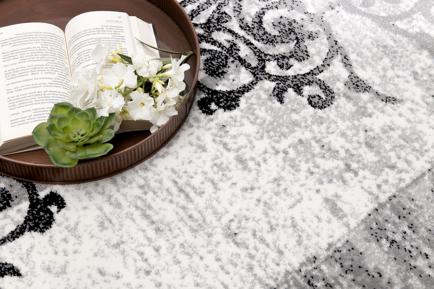 Hikari Distressed Damask Contemporary Grey and Black Indoor Rug-12