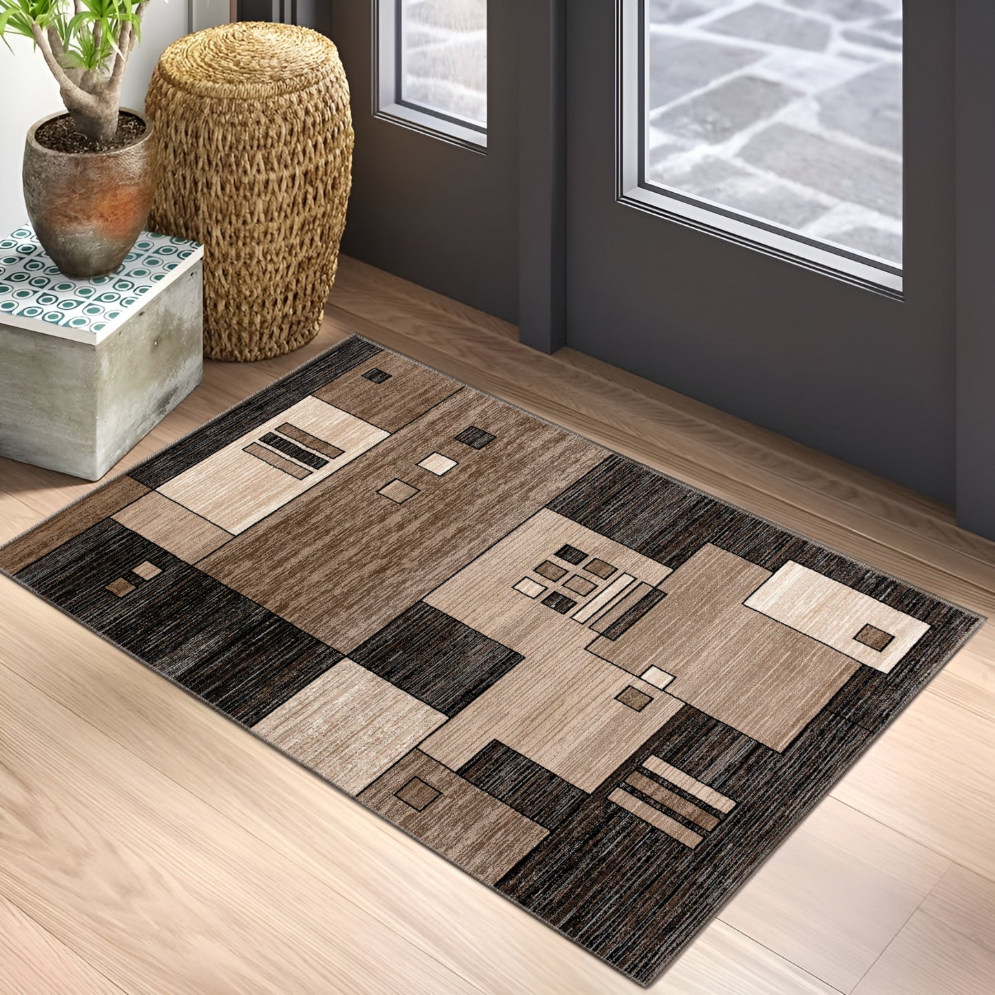 Tapis marron à carreaux géométriques Montage