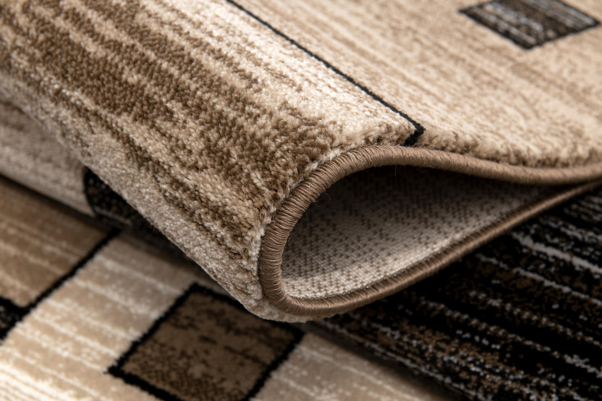 Shizen Geometric Contemporary Brown and Beige Indoor Rug