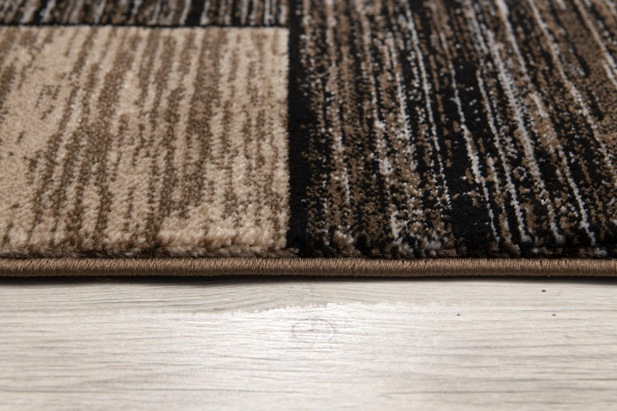 Shizen Geometric Contemporary Brown and Beige Indoor Rug
