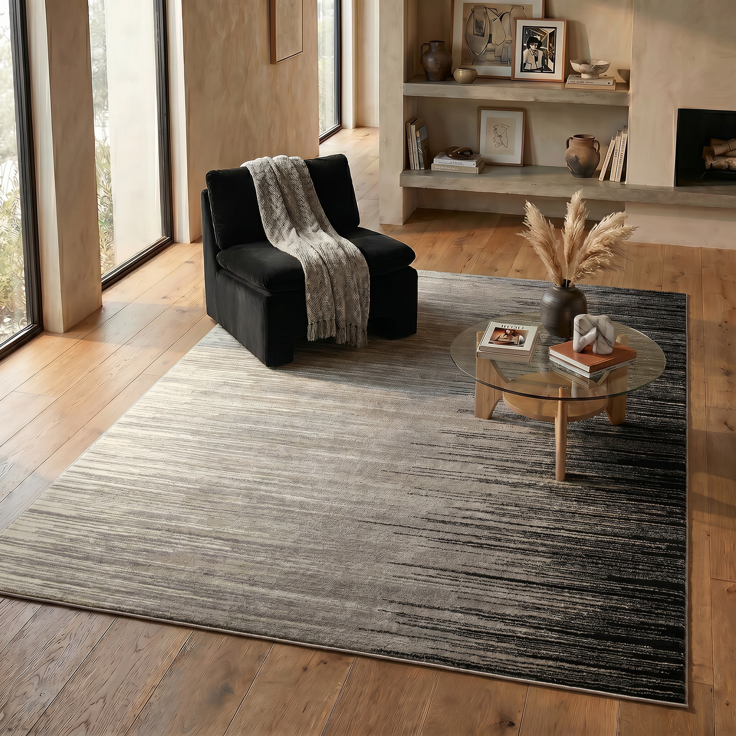 Ombra Abstract Contemporary Black and Grey Indoor Rug