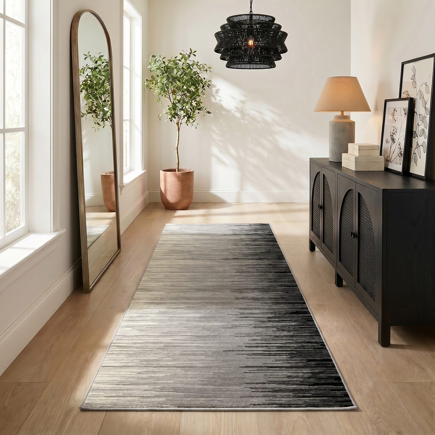 Ombra Abstract Contemporary Black and Grey Indoor Rug