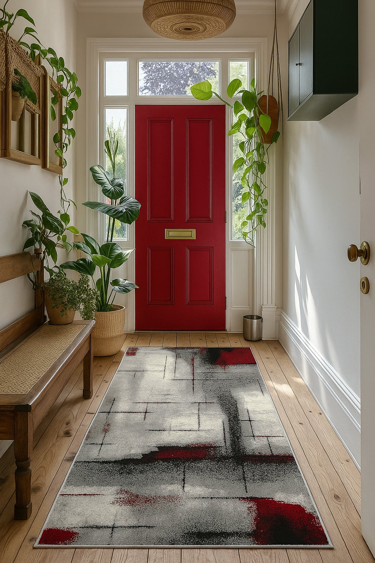 Kyma Abstract Contemporary Grey and Red Indoor Rug