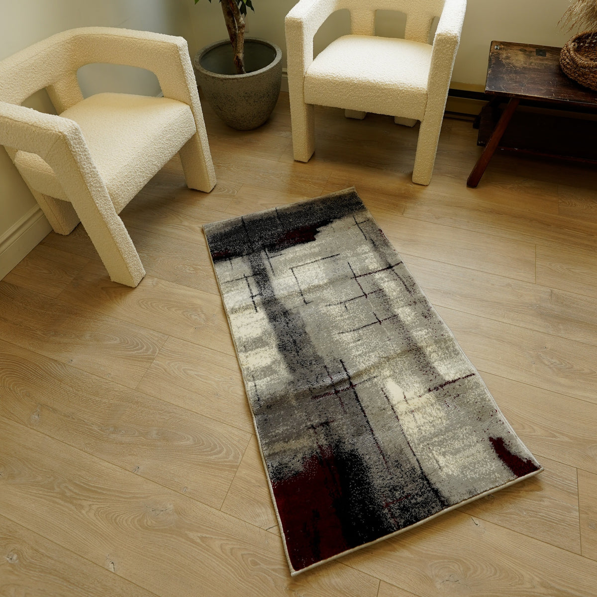 Kyma Abstract Contemporary Grey and Red Indoor Rug