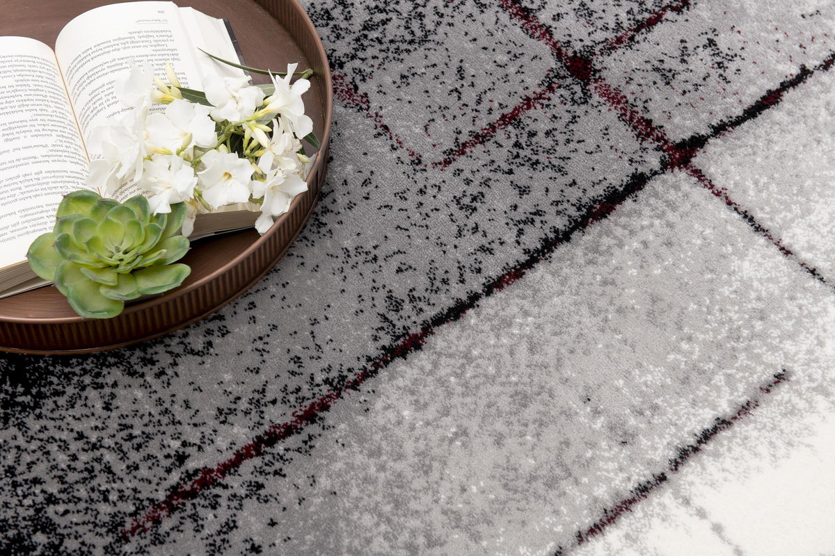 Kyma Abstract Contemporary Grey and Red Indoor Rug