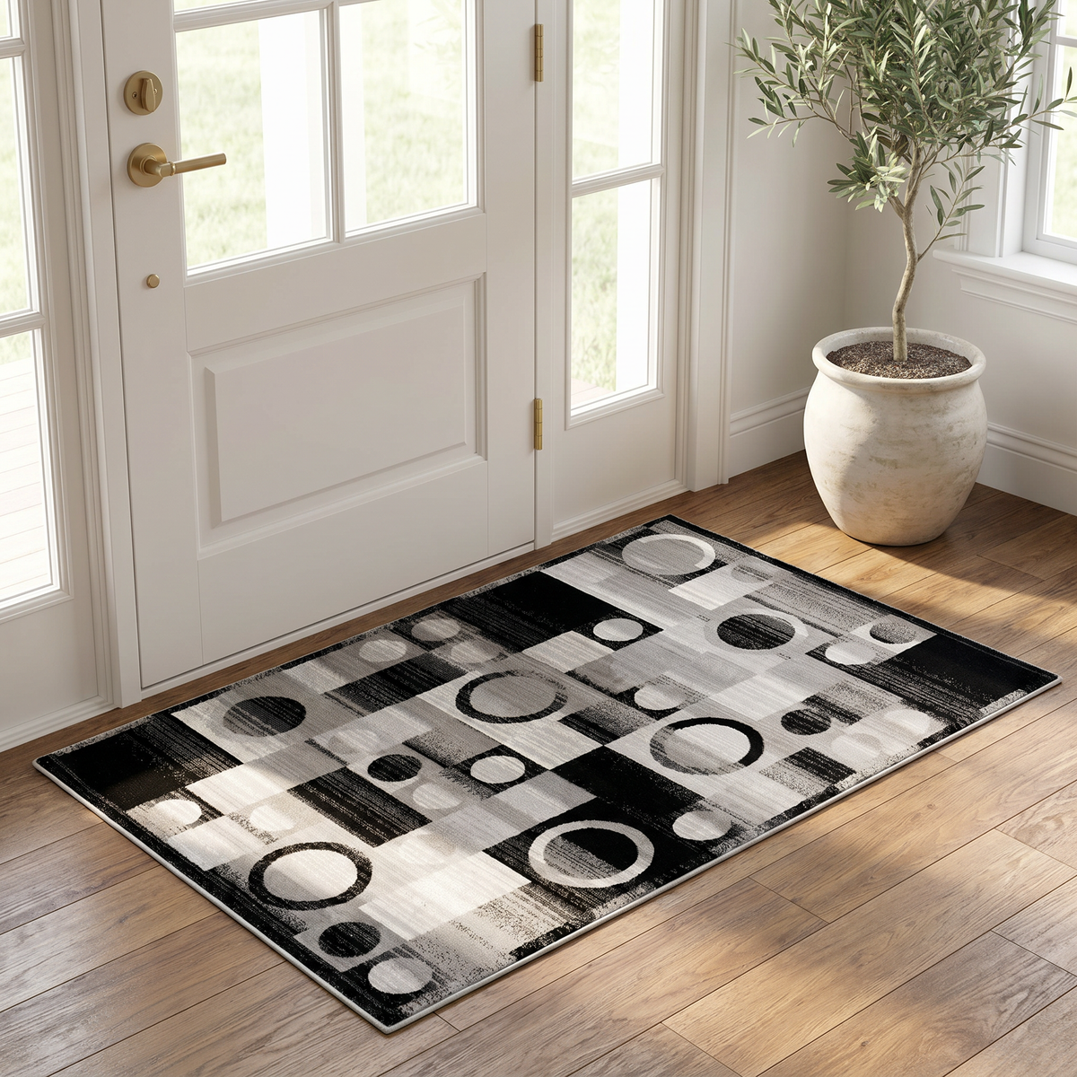 Alfombra de interior Zamani geométrica contemporánea negra y gris