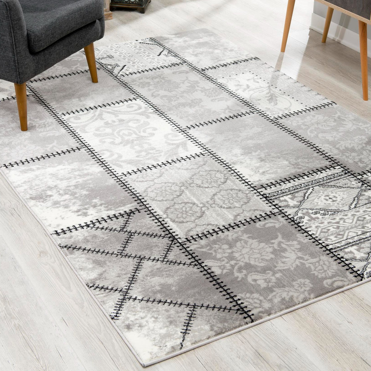 Alfombra de Interior Contemporánea Vastra Patchwork Gris y Beige