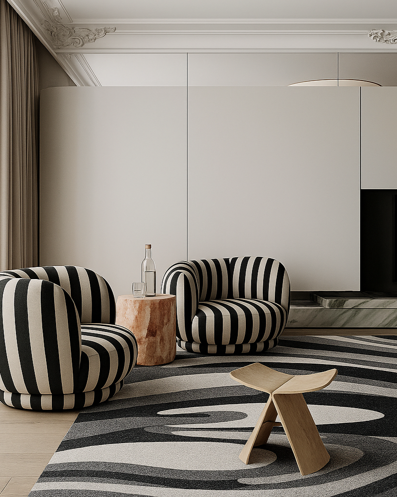 Mizuho Abstract Wave Contemporary Black and Grey Indoor Rug
