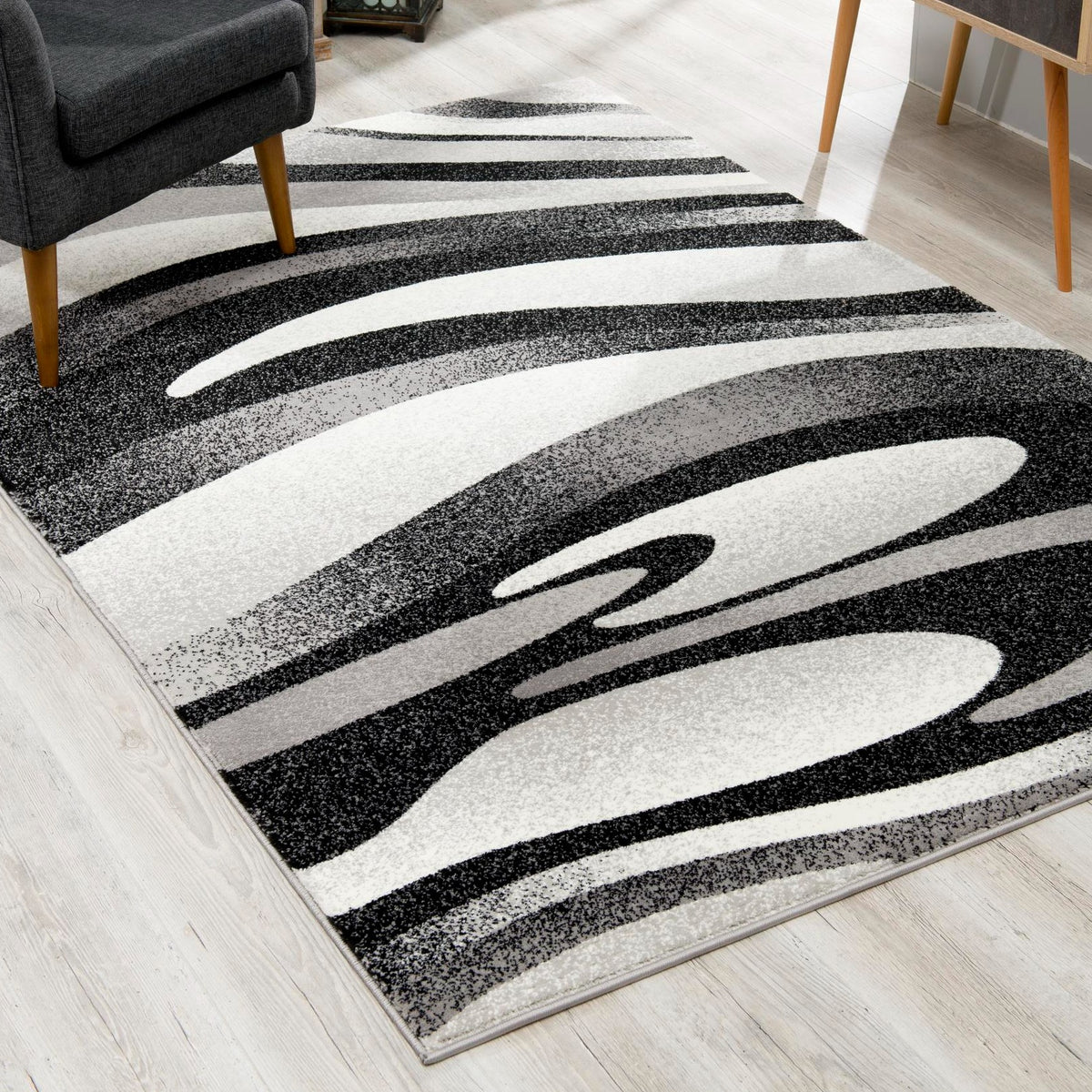 Mizuho Abstract Wave Contemporary Black and Grey Indoor Rug