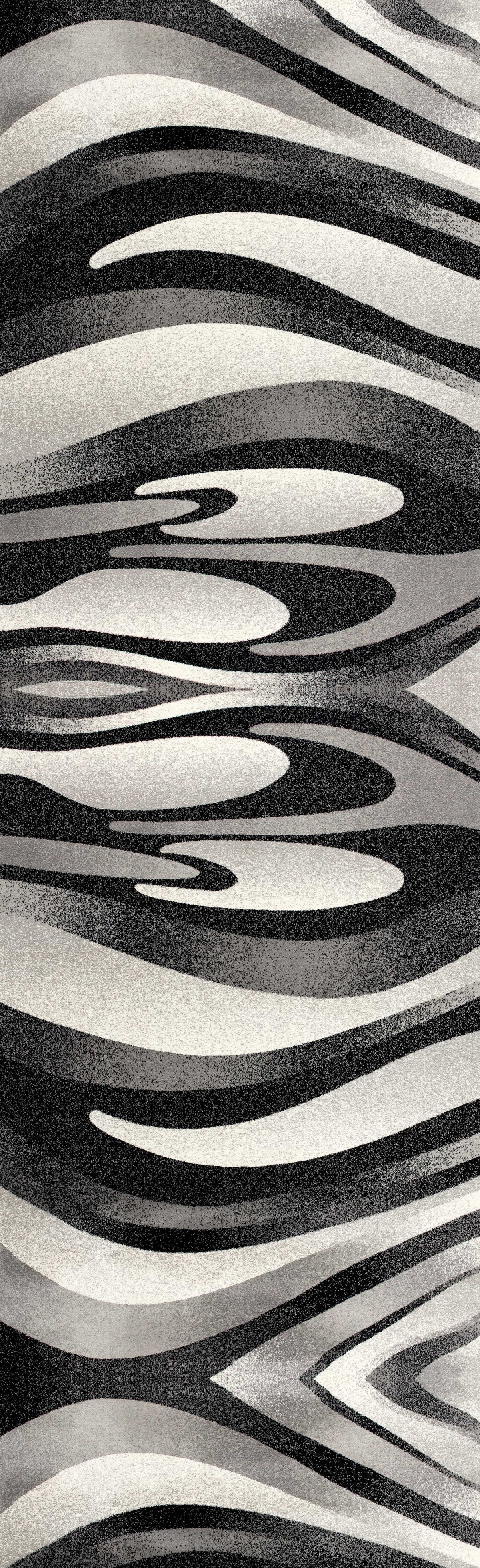 Mizuho Abstract Wave Contemporary Black and Grey Indoor Rug