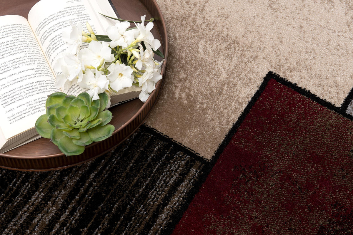 Ember Abstract Contemporary Brown and Red Indoor Rug
