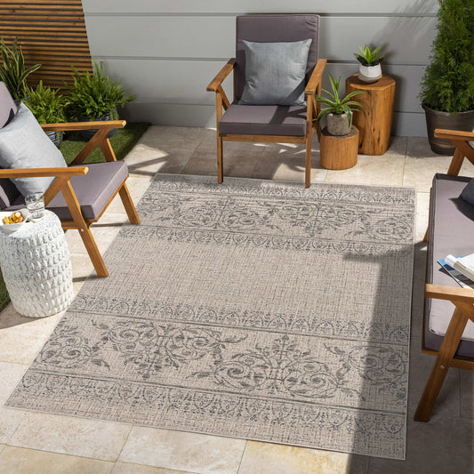 Florentia Damask Contemporary Ivory and Beige Indoor Rug