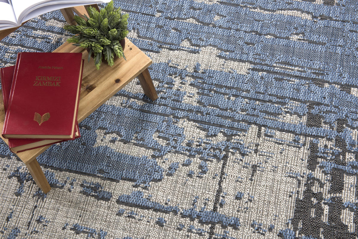 Khat Abstract Contemporary Blue,Beige Indoor Rug