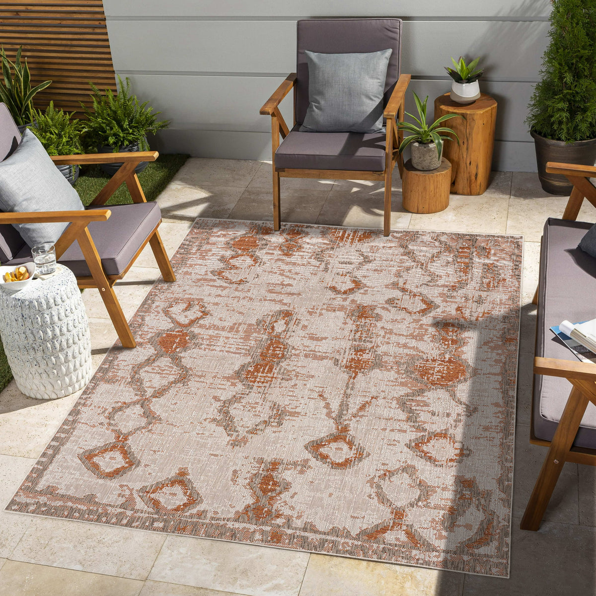Solana Boho Contemporary Rust and Beige Indoor Rug