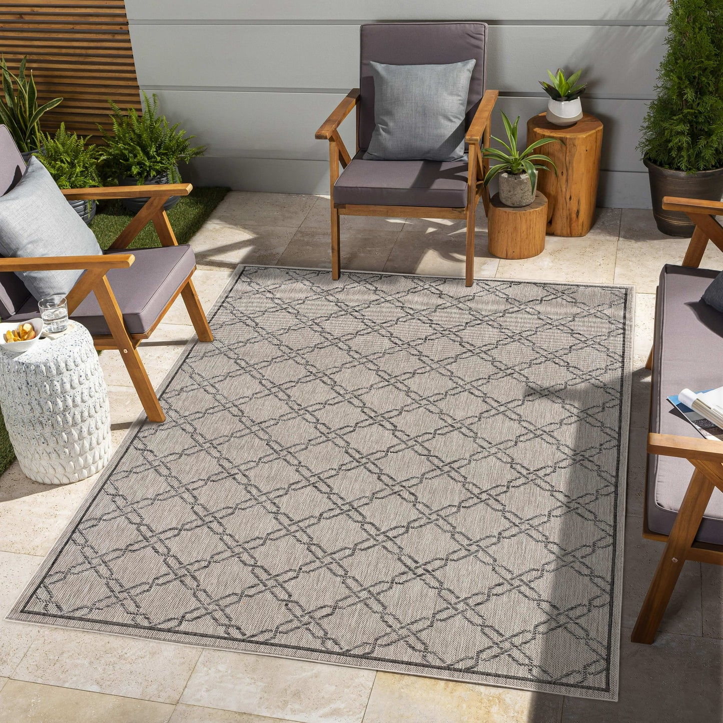 Tapis beige à carreaux géométriques Vista