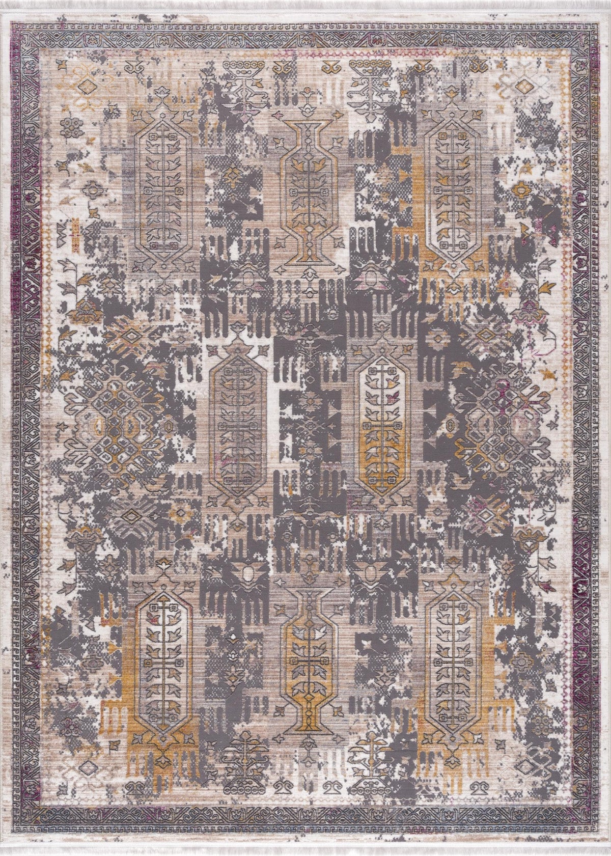 Paletta Distressed Medallion Transitional Grey and Beige Indoor Rug