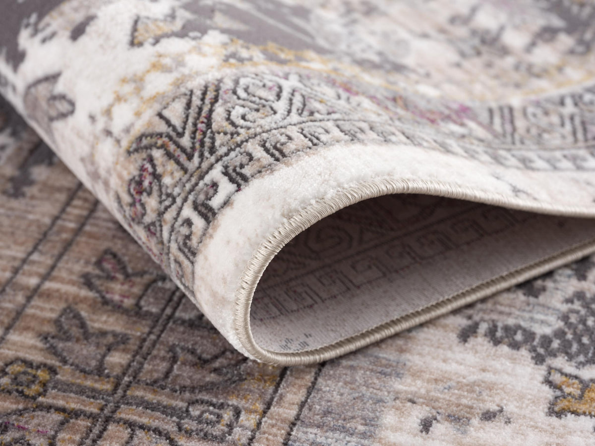 Paletta Distressed Medallion Transitional Grey and Beige Indoor Rug