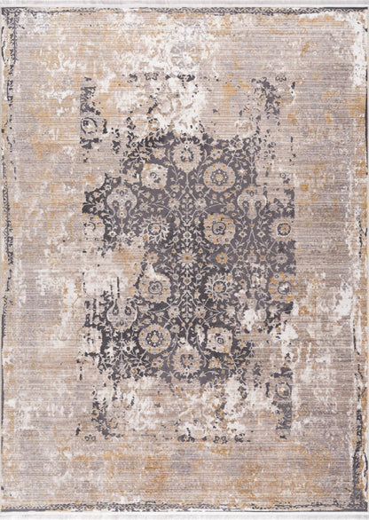 Riwaq Floral Medallion Transitional Grey and Beige Indoor Rug