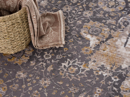 Riwaq Floral Medallion Transitional Grey and Beige Indoor Rug