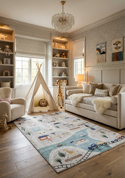 Soft Steps Playtime City Road Map, Educational Learning Playmat Blue Soft Rug