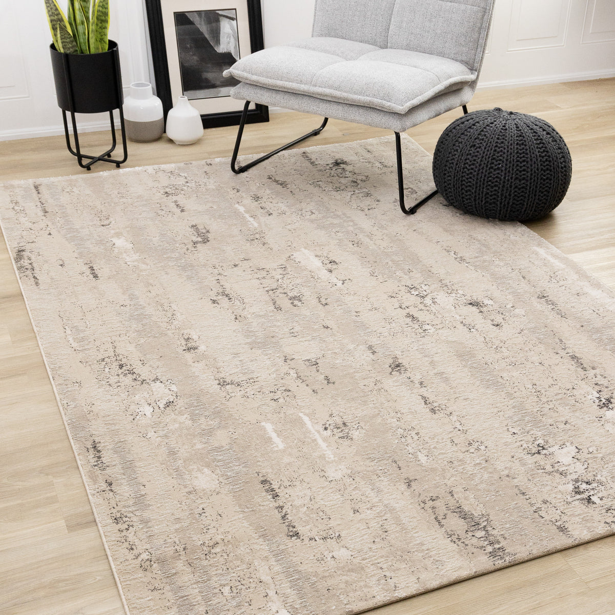 Contemporary Distressed Organic Beige Area Rug