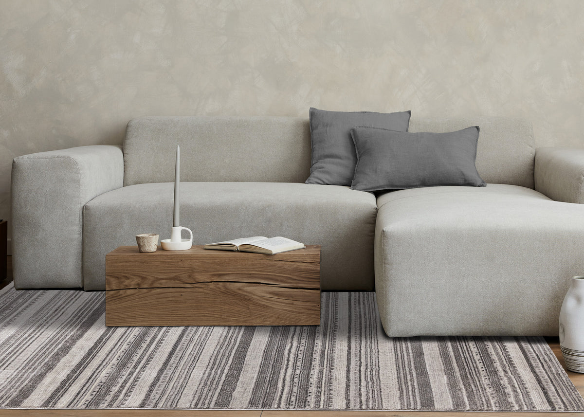 Contemporary Stripes Tribal Grey Area Rug